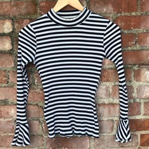 Striped long sleeve shirt with bell cuffs